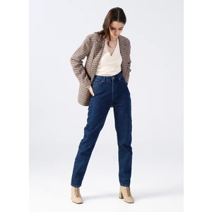Yüksek Bel Normal Paça Mom Fit İndigo Kadın Denim Pantolon TERRA-2