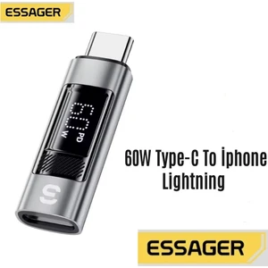 Type-C To İphone Lightning 60W Hızlı Adaptör Çevirici CE/FC/ROHS Lisanslı Dijital Göstergeli Son Nesil Teknoloji