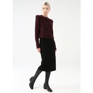 Fabrika Comfort Lastikli Bel Siyah Kadın Düz Midi Etek Cm-Komen