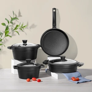 Royal Elite Siyah Alüminyum Döküm 7 Parça Tencere Set