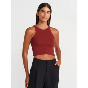 21104 Fitilli Crop Top-Açık Bordo
