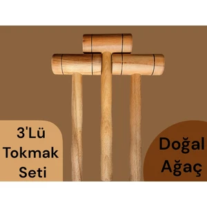 El Yapımı Küçük Ahşap Tokmak Zeytin Ceviz Fındık Kırıcı 3 Adet