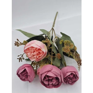 27 cm Pembe Şakayık Güllü Aranjman Çiçekler Vazo Saksı Dekor Süsü