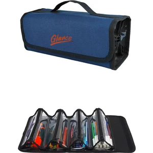 4 Bölümlü Gözlü Lacivert Kalem Çantası Kulplu