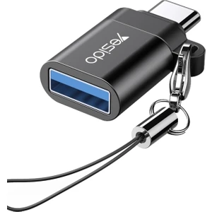 Mini Otg Adaptör Type-C To USB 3.0 Data Dönüştürücü Hızlı Şarj Destekli Askılı - Siyah