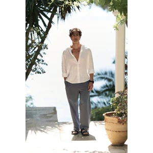 Fyfaha Bol Paça Indigo Erkek Keten Pantolon