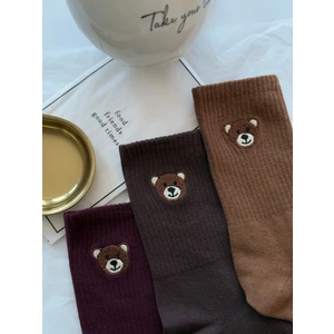 Ayı Tedy Nakışlı Sevimli Yazlık Kışlık 3 Renk Unisex 3 Çift Soket Çorap Seti