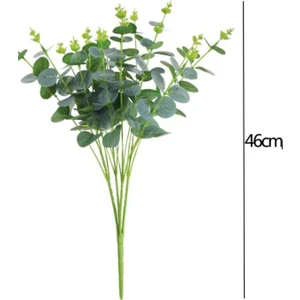 Yapay 16 Dallı Islak Okaliptus Bitkisi 46 cm Yeşil Renk Ev Dekor Aranjman Vazo Banyo Süsü
