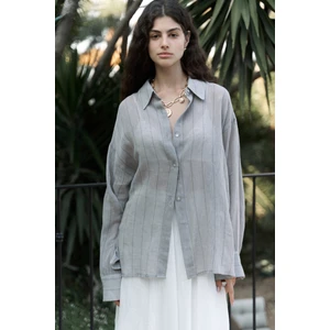 Calynn Sırt Dekolteli Çizgili Vizon Keten Gömlek