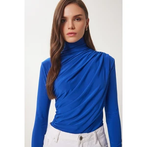 Happiness İstanbul Büzgü Detaylı Sandy Bluz Mavi LFF0001