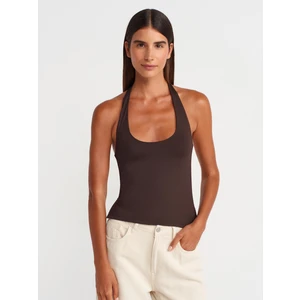 31753 Halter Yaka Top-Koyu Kahve