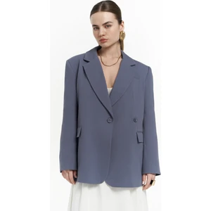 Solara Arkası Düğmeli Indigo Blazer