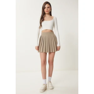 Pileli Mini Dokuma Etek Bej LNS0022