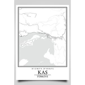 Kaş Şehir Haritası Çerçevesiz Poster-Harita Sanatı, Map Art Design