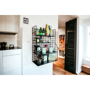 Modern Tasarım 4 Katlı Siyah Duvara Monte Dekoratif Raf