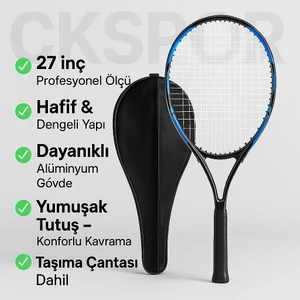 CK Spor 27 İnç Tenis Raketi Çantalı 340 gr Siyah Renkli Dayanıklı Çelik Yapı