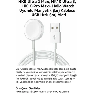 Watch Şarj Aleti Hk9/hk9 Pro Plus/hk9 Ultra 2/hello WATCH/HK10 ULTRA3/HK10 Pro+ Manyetik Şarj Aleti
