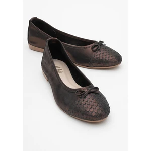 02 Bakır Simli Hakiki Deri Kadın Babet Ayakkabı