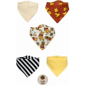 Lumos Trade Bebek %100 Pamuk Çift Katlı Winnie the Pooh Desenli Bebek Salya Önlük & Fular 5 Adet