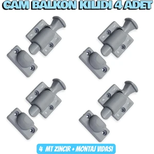 Cam Balkon Kilidi 4 Adet -Gold ve  Fırtına Sistem Uyumlu Gri Renk Kilit