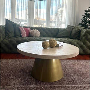 Well Modern Orta Sehpa  Bohem Central Table Traverten Suntalam Tabla Metal Ayak