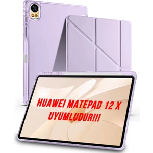 Huawei Matepad 12 x 2025 Uyumlu Trifolding Kalem Bölmeli Arkası Yumuşak Silikon Kılıf