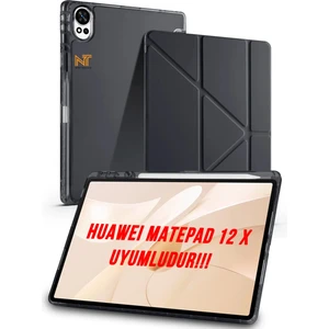 Huawei Matepad 12 x 2025 Uyumlu Trifolding Kalem Bölmeli Arkası Yumuşak Silikon Kılıf