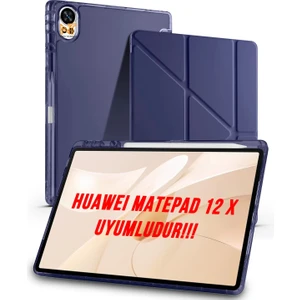 Huawei Matepad 12 x 2025 Uyumlu Trifolding Kalem Bölmeli Arkası Yumuşak Silikon Kılıf