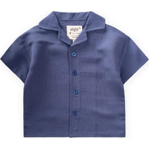 Hawai Çizgili Modal Gömlek 1-8 Yaş Indigo Mavi