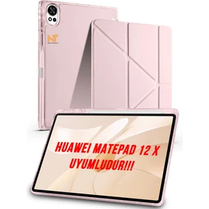 Huawei Matepad 12 x 2025 Uyumlu Trifolding Kalem Bölmeli Arkası Yumuşak Silikon Kılıf