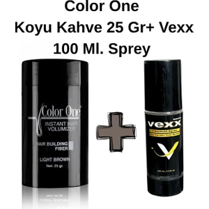 Color One  Koyu Kahve Hair Fiber Saç Tozu,topik + Vexx 100 Ml. Sabitleyici Sprey Set