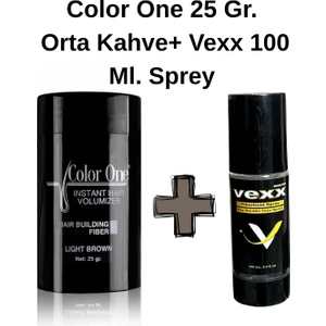 Color One  Orta Kahve Brown Hair Fiber  Saç Tozu,topik + Vexx 100 Ml. Sabitleyici Sprey Set