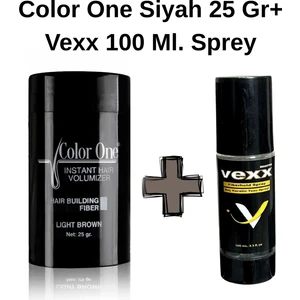 Color One Siyah (Black) Hair Fiber  Saç Tozu 25 Gr.,topik + Vexx 100 Ml. Sabitleyici Sprey Set