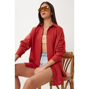 Oversize Basic Müslin Gömlek LMX0002 KİREMİT