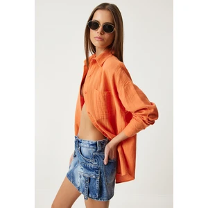 Oversize Basic Müslin Gömlek LMX0002 ORANJ