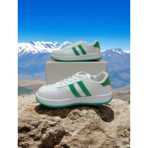 Beyaz-Yeşil Iki Bantlı Unisex Günlük Hafif Taban Sneaker Spor Ayakkabı