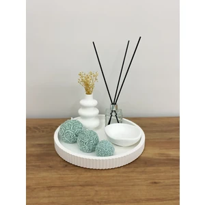 Dekoratif Iskandinav Mini Vazo & Koku Şişesi & Gül Topu Mum Seti – 7 Parça Soft Modern Dekor Seti