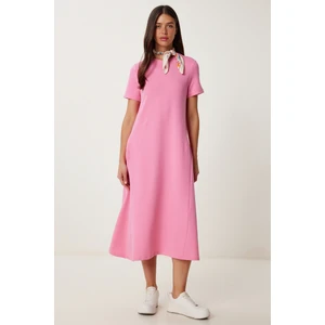 A Kesim Yazlık Örme Elbise LUB0005 PEMBE