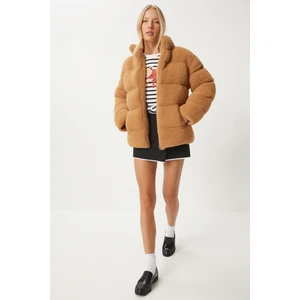 Dik Yaka Peluş Şişme Mont LQA0002 TABA