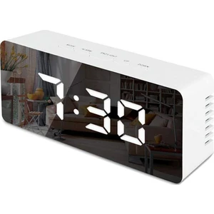 W561 Çift Alarm Dijital Göstergeli Çok Fonksiyonlu Termometreli Sese Duyarlı Aynalı Yeni Versiyon Masa Saati