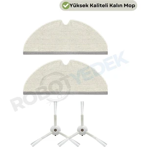 Roborock Q8 Max, Q8 Max Plus Uyumlu Beyaz Yedek Mop ve Yan Fırça-4 Parça