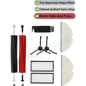 Roborock Q5 Pro, Q5 Pro Plus Uyumlu Yedek Fırça Hepa Filtre Mop Seti-9 Parça