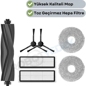 Dreame Bot L10S Pro Uyumlu Yedek Silikon Fırça Hepa Filtre Mop Seti-7 Parça