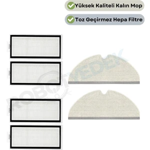 Roborock Q8 Max, Q8 Max Plus ( Q8 MAX PRO DEĞİL!) Uyumlu Yedek Hepa Filtre ve Mop-6 Parça