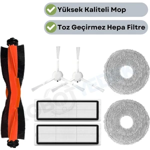 Xiaomi X10 Plus X20 Plus Uyumlu Yedek Siyah Fırça Hepa Filtre Mop Seti-7 Parça