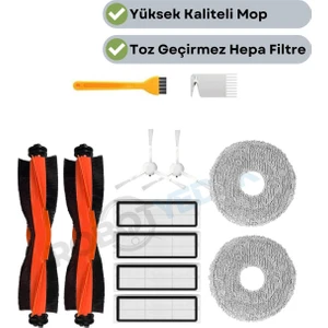 Xiaomi X10 Plus X20 Plus Uyumlu Yedek Siyah Fırça Hepa Filtre Mop Seti-12 Parça