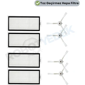 Roborock Q8 Max, Q8 Max Plus Beyaz Uyumlu Yedek Hepa Filtre ve Yan Fırça-8 Parça