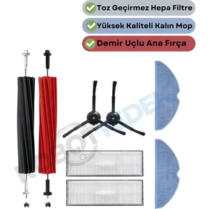 Roborock S8, S8+ S8 Pro Ultra Uyumlu Yedek Fırça Hepa Filtre Mop Seti-8 Parça
