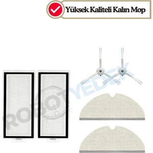 Roborock Q8 Max, Q8 Max Plus Beyaz Uyumlu Yedek Hepa Filtre Yan Fırça Mop-6 Parça