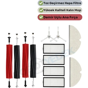 Roborock Q8 Max, Q8 Max Plus Beyaz Uyumlu Yedek Fırça Hepa Filtre Mop Seti-10 Parça